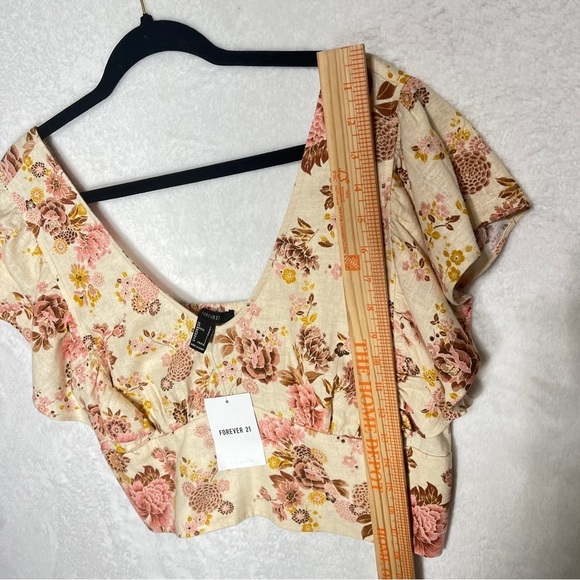 FOREVER 21 Floral Linen Blend Crop Top | Cream Pink | Size L | NWT - Picture 7 of 10